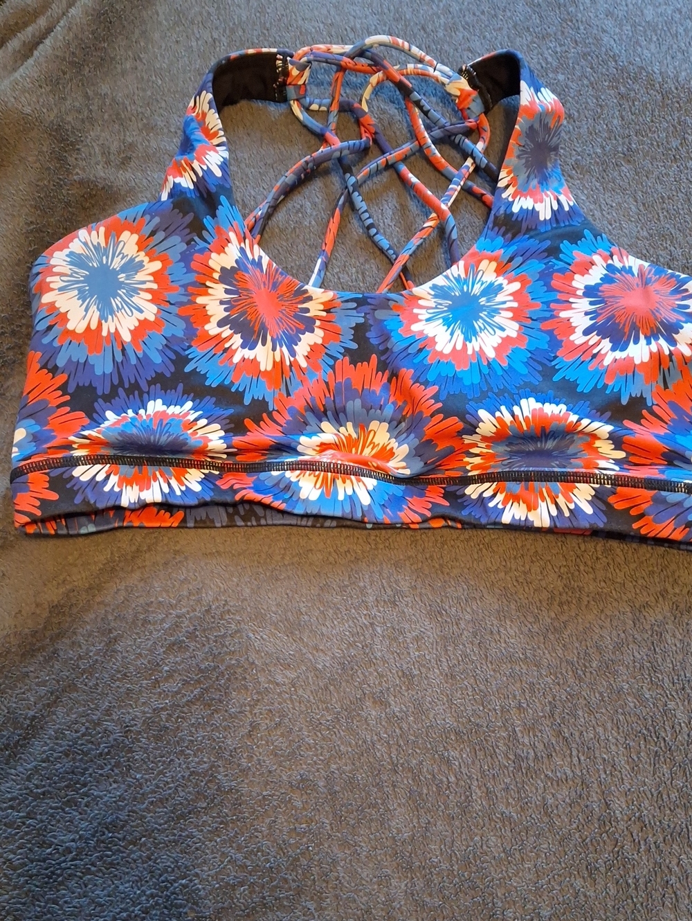 Floral Strappy Sports Bra in Navy with Red & Blue Blossoms